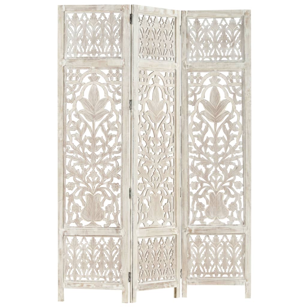 Hand carved 3-Panel Room Divider White 120x165 cm Solid Mango Wood- Room Dividers - HomeShopIreland - Home Shop Ireland - Room Dividers - Hand carved 3-Panel Room Divider White 120x165 cm Solid Mango Wood