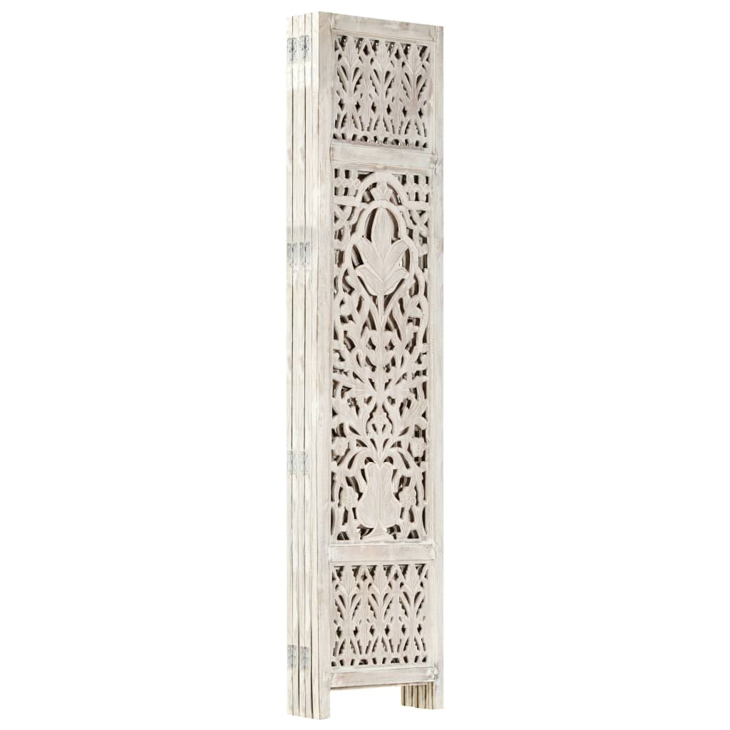 Hand carved 5-Panel Room Divider White 200x165 cm Solid Mango Wood- Room Dividers - HomeShopIreland - Home Shop Ireland - Room Dividers - Hand carved 5-Panel Room Divider White 200x165 cm Solid Mango Wood