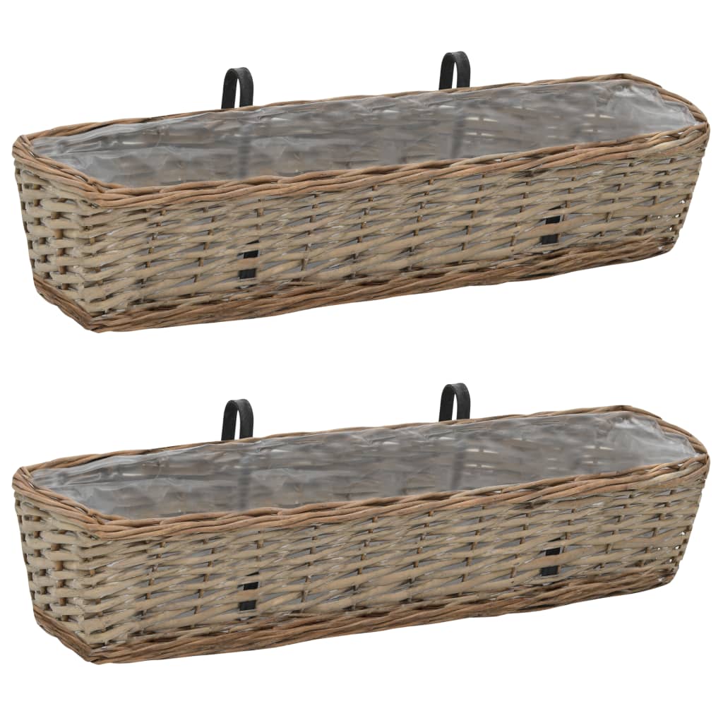 Balcony Planter 2 pcs Wicker with PE Lining 80 cm- Pots & Planters - HomeShopIreland - Home Shop Ireland - Pots & Planters - Balcony Planter 2 pcs Wicker with PE Lining 80 cm