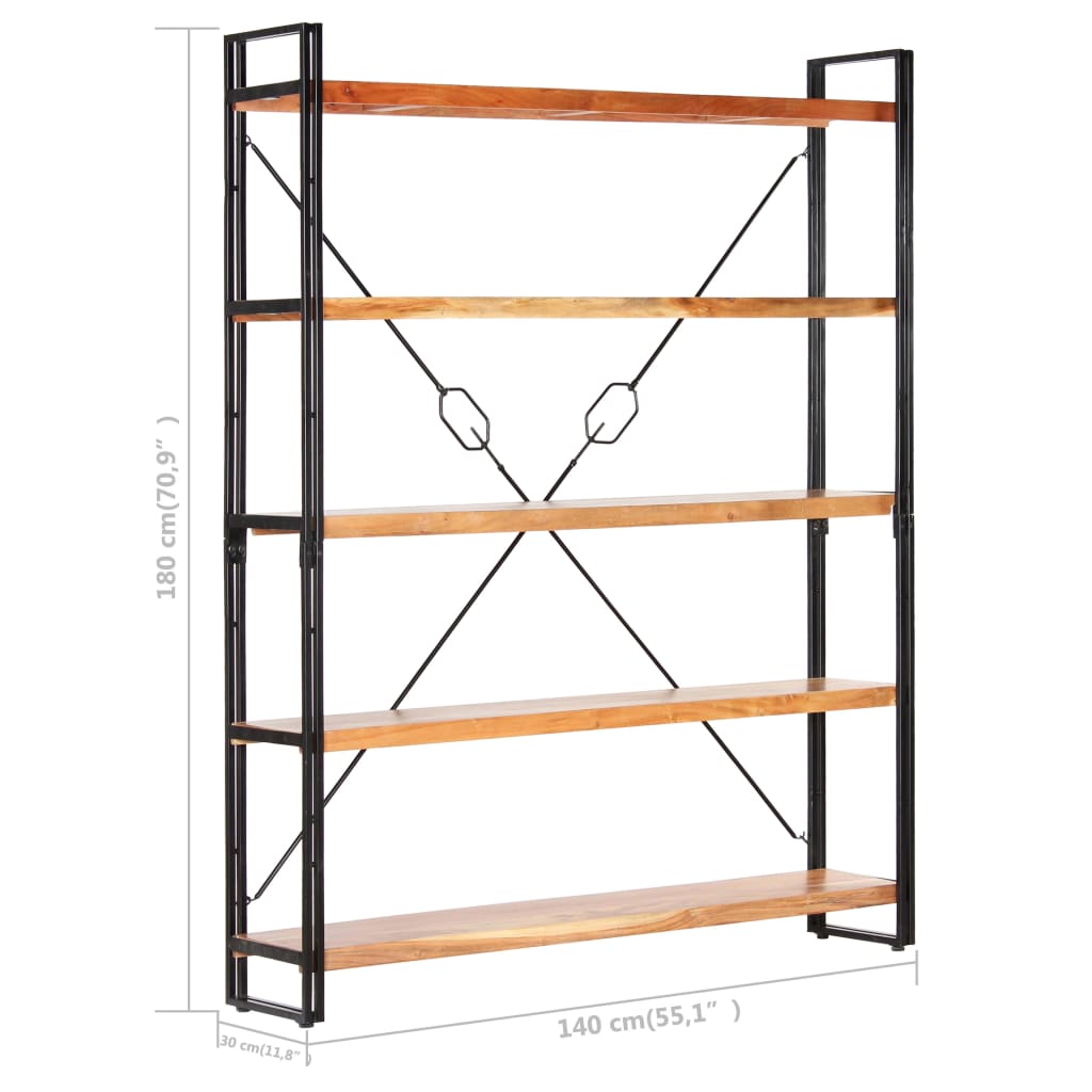 5-Tier Bookcase 140x30x180 cm Solid Acacia Wood- Bookcases & Standing Shelves - HomeShopIreland - Home Shop Ireland - Bookcases & Standing Shelves - 5-Tier Bookcase 140x30x180 cm Solid Acacia Wood