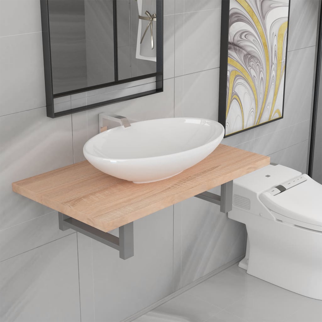 Two Piece Bathroom Furniture Set Ceramic Oak- Bathroom Furniture Sets - HomeShopIreland - Home Shop Ireland - Bathroom Furniture Sets - Two Piece Bathroom Furniture Set Ceramic Oak