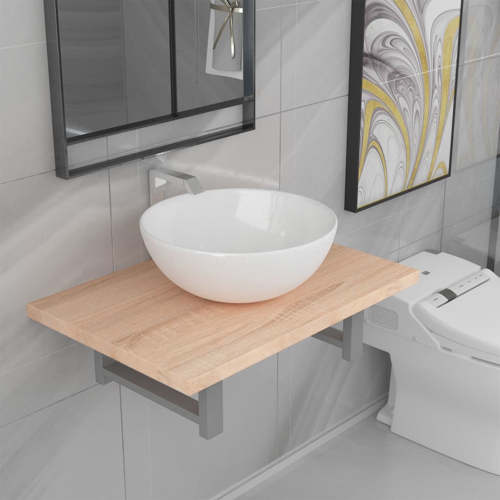 Two Piece Bathroom Furniture Set Ceramic Oak- Bathroom Furniture Sets - HomeShopIreland - Home Shop Ireland - Bathroom Furniture Sets - Two Piece Bathroom Furniture Set Ceramic Oak