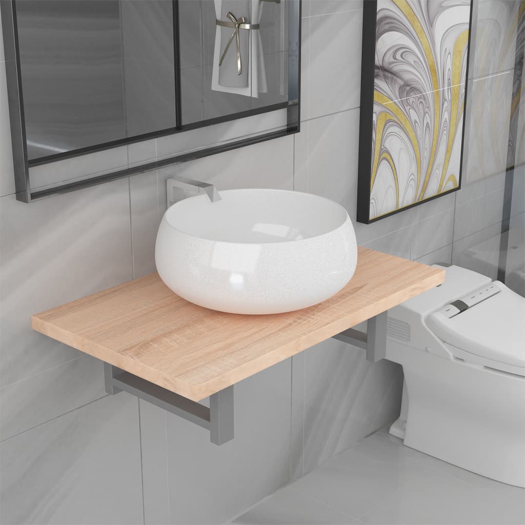 Two Piece Bathroom Furniture Set Ceramic Oak- Bathroom Furniture Sets - HomeShopIreland - Home Shop Ireland - Bathroom Furniture Sets - Two Piece Bathroom Furniture Set Ceramic Oak