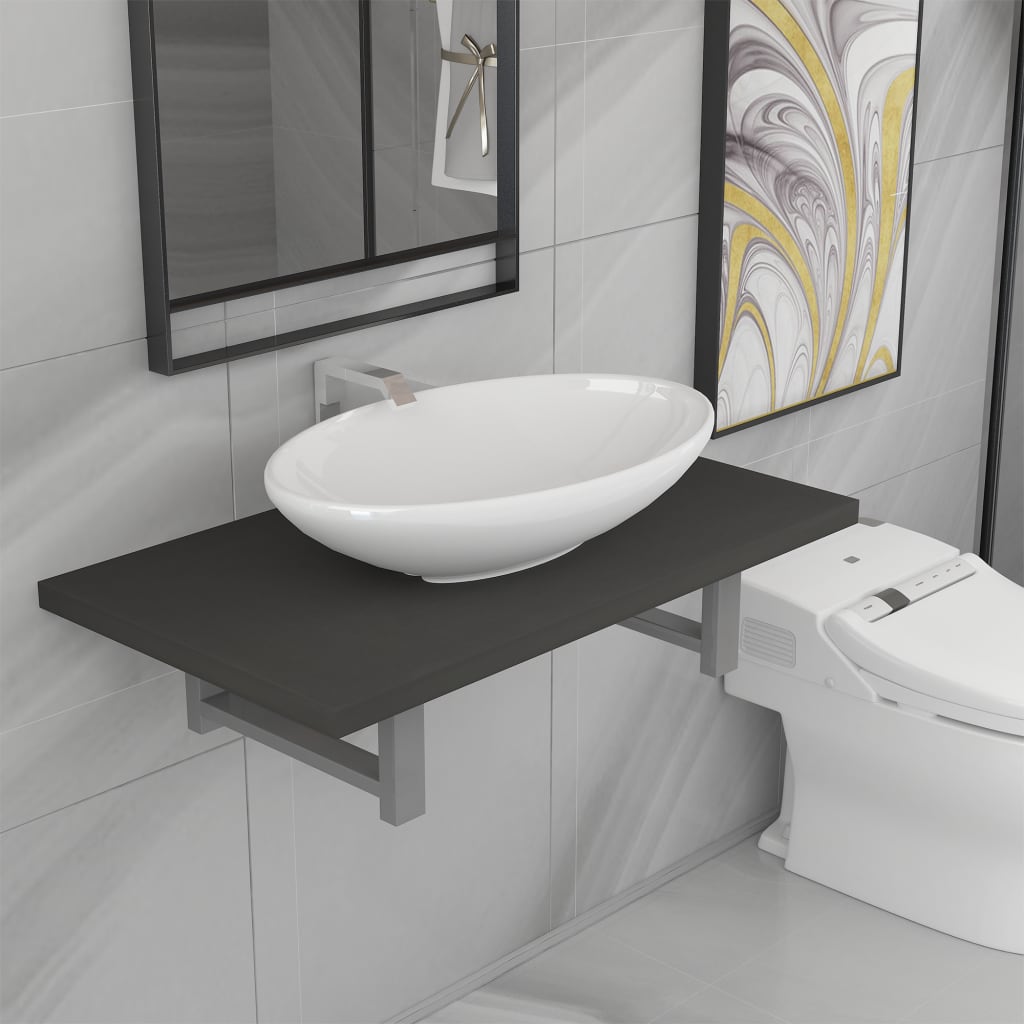 Two Piece Bathroom Furniture Set Ceramic Grey- Bathroom Furniture Sets - HomeShopIreland - Home Shop Ireland - Bathroom Furniture Sets - Two Piece Bathroom Furniture Set Ceramic Grey