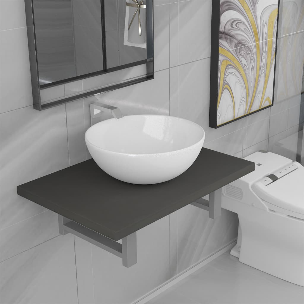 Two Piece Bathroom Furniture Set Ceramic Grey- Bathroom Furniture Sets - HomeShopIreland - Home Shop Ireland - Bathroom Furniture Sets - Two Piece Bathroom Furniture Set Ceramic Grey