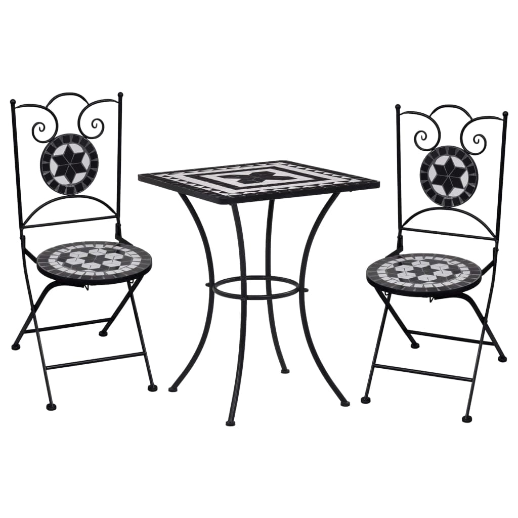 3 Piece Mosaic Bistro Set Ceramic Tile Black and White- Outdoor Furniture Sets - HomeShopIreland - Home Shop Ireland - Outdoor Furniture Sets - 3 Piece Mosaic Bistro Set Ceramic Tile Black and White