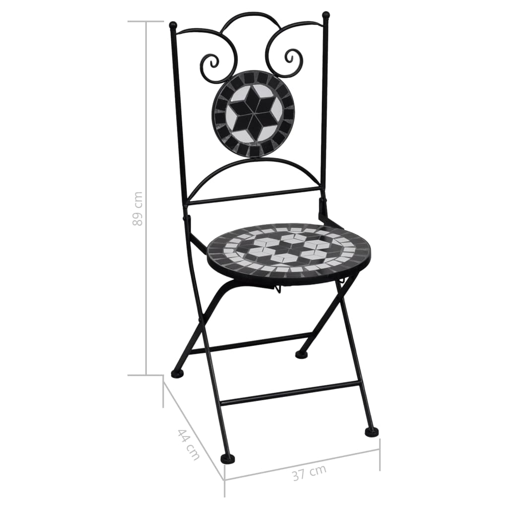 3 Piece Mosaic Bistro Set Ceramic Tile Black and White- Outdoor Furniture Sets - HomeShopIreland - Home Shop Ireland - Outdoor Furniture Sets - 3 Piece Mosaic Bistro Set Ceramic Tile Black and White