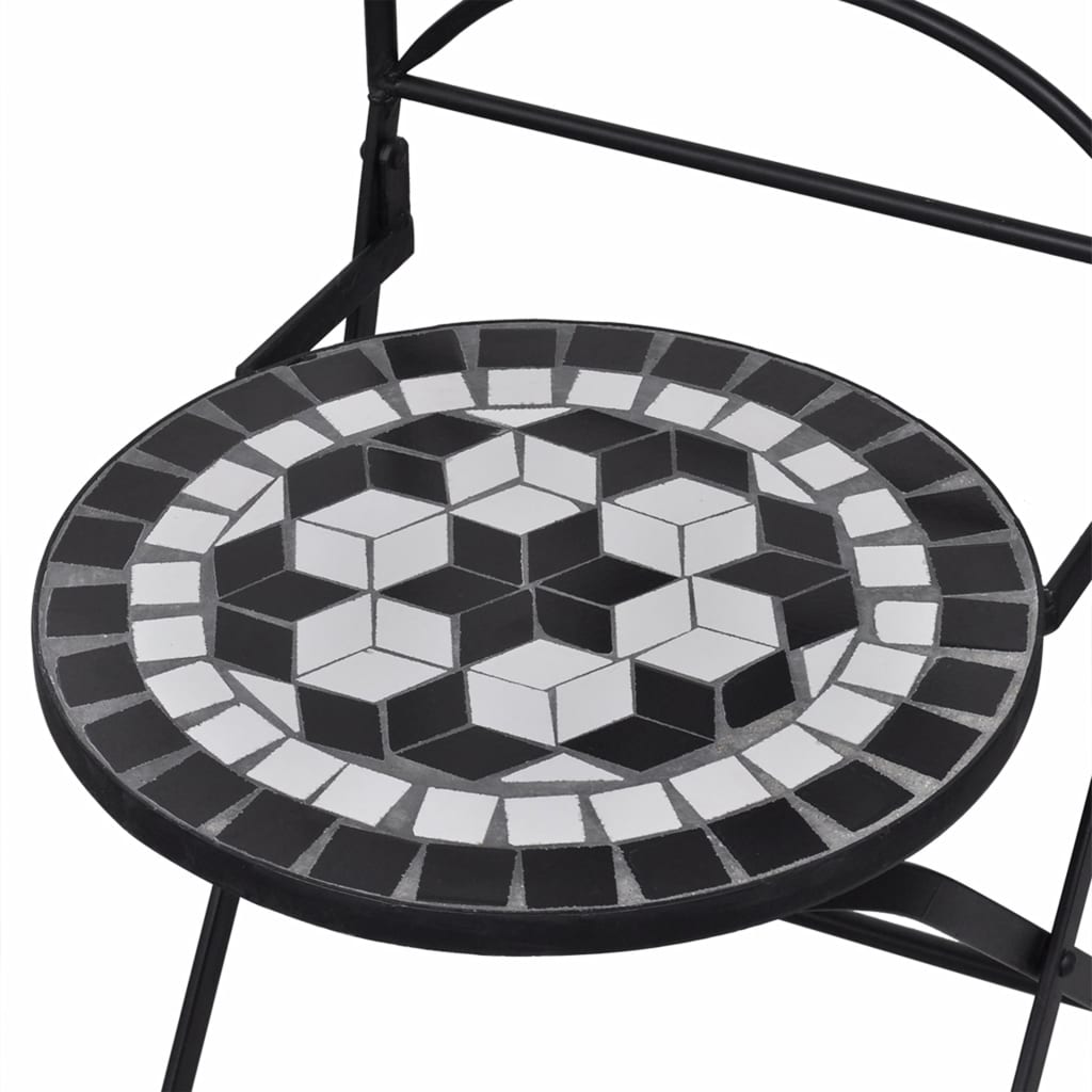 3 Piece Mosaic Bistro Set Ceramic Tile Black and White- Outdoor Furniture Sets - HomeShopIreland - Home Shop Ireland - Outdoor Furniture Sets - 3 Piece Mosaic Bistro Set Ceramic Tile Black and White