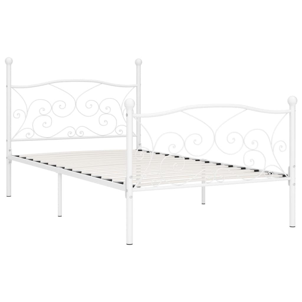 Bed Frame with Slatted Base White Metal 90x200 cm- Beds & Bed Frames - HomeShopIreland - Home Shop Ireland - Beds & Bed Frames - Bed Frame with Slatted Base White Metal 90x200 cm
