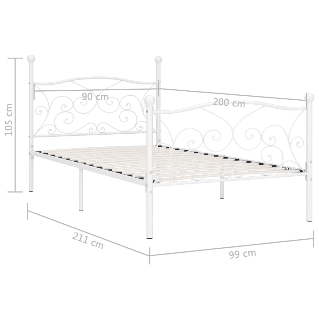 Bed Frame with Slatted Base White Metal 90x200 cm- Beds & Bed Frames - HomeShopIreland - Home Shop Ireland - Beds & Bed Frames - Bed Frame with Slatted Base White Metal 90x200 cm