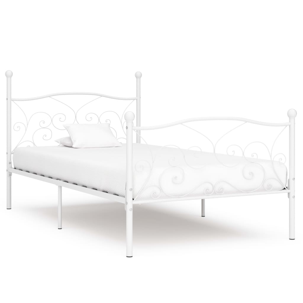 Bed Frame with Slatted Base White Metal 100x200 cm- Beds & Bed Frames - HomeShopIreland - Home Shop Ireland - Beds & Bed Frames - Bed Frame with Slatted Base White Metal 100x200 cm