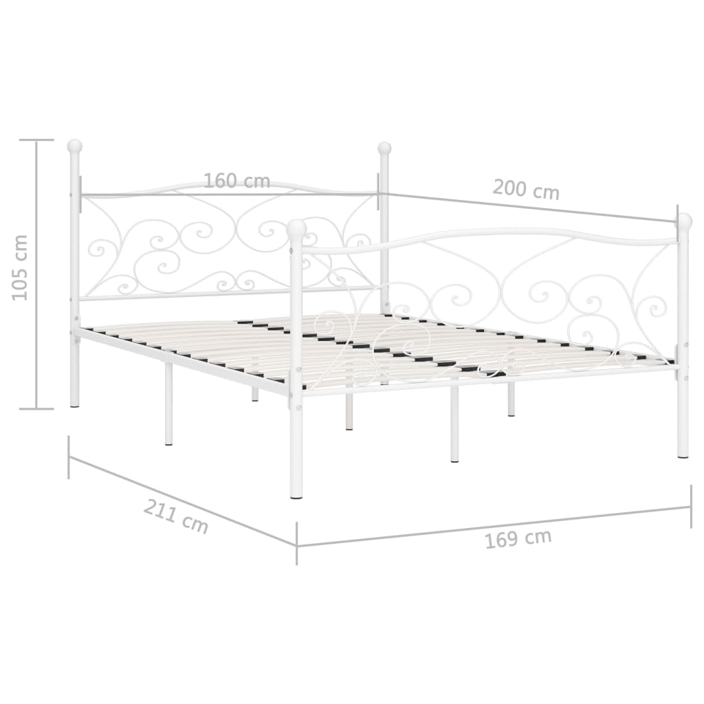 Bed Frame with Slatted Base White Metal 160x200 cm- Beds & Bed Frames - HomeShopIreland - Home Shop Ireland - Beds & Bed Frames - Bed Frame with Slatted Base White Metal 160x200 cm