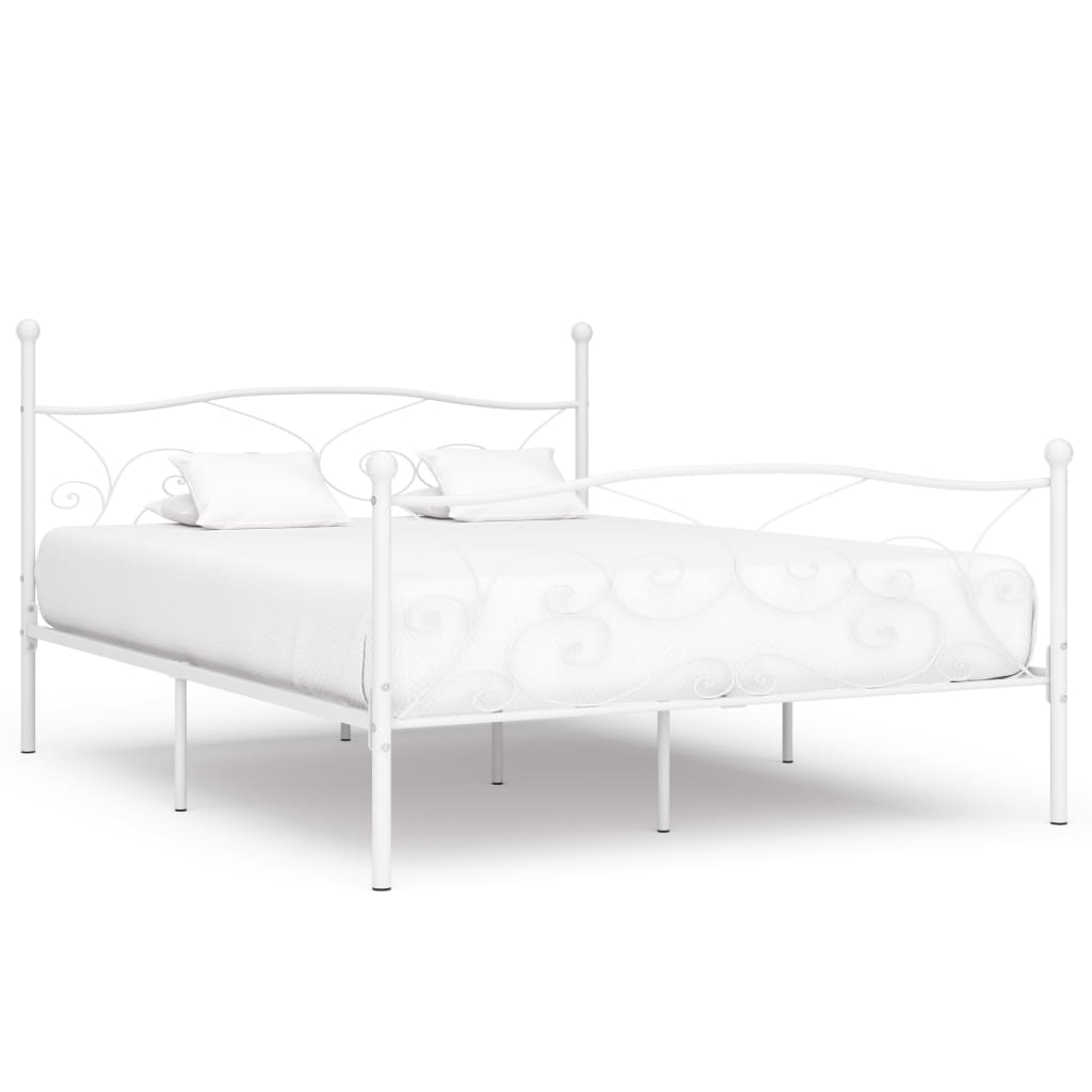 Bed Frame with Slatted Base White Metal 200x200 cm- Beds & Bed Frames - HomeShopIreland - Home Shop Ireland - Beds & Bed Frames - Bed Frame with Slatted Base White Metal 200x200 cm