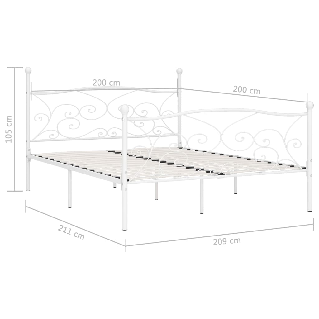 Bed Frame with Slatted Base White Metal 200x200 cm- Beds & Bed Frames - HomeShopIreland - Home Shop Ireland - Beds & Bed Frames - Bed Frame with Slatted Base White Metal 200x200 cm