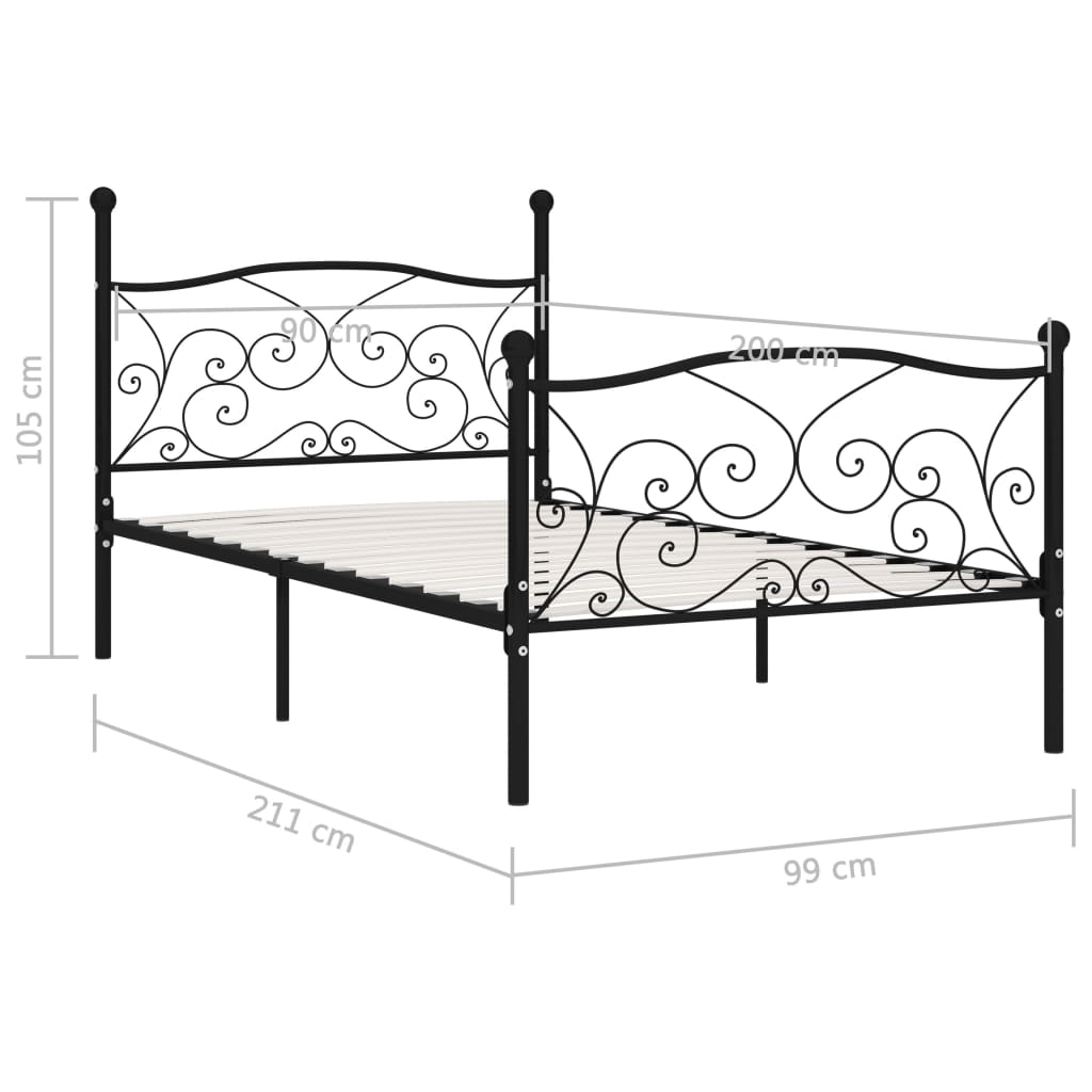 Bed Frame with Slatted Base Black Metal 90x200 cm- Beds & Bed Frames - HomeShopIreland - Home Shop Ireland - Beds & Bed Frames - Bed Frame with Slatted Base Black Metal 90x200 cm
