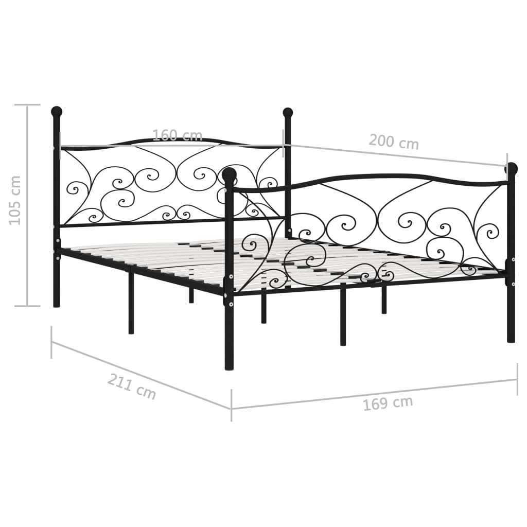 Bed Frame with Slatted Base Black Metal 160x200 cm- Beds & Bed Frames - HomeShopIreland - Home Shop Ireland - Beds & Bed Frames - Bed Frame with Slatted Base Black Metal 160x200 cm