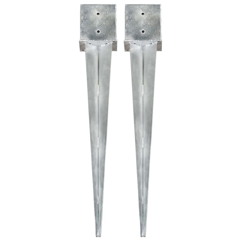 Ground Spikes 2 pcs Silver 14x14x91 cm Galvanised Steel- Ground Spikes - HomeShopIreland - Home Shop Ireland - Ground Spikes - Ground Spikes 2 pcs Silver 14x14x91 cm Galvanised Steel