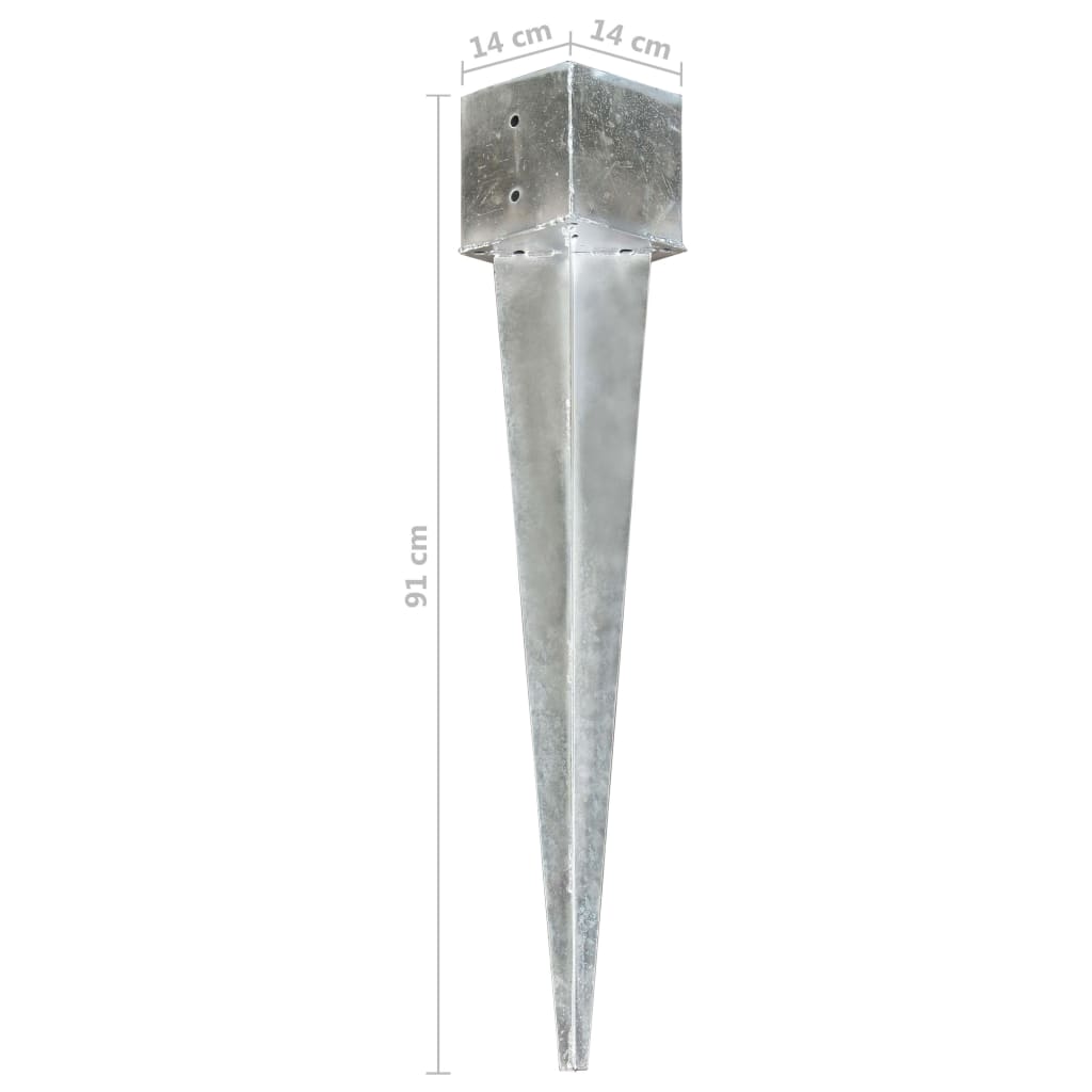 Ground Spikes 2 pcs Silver 14x14x91 cm Galvanised Steel- Ground Spikes - HomeShopIreland - Home Shop Ireland - Ground Spikes - Ground Spikes 2 pcs Silver 14x14x91 cm Galvanised Steel