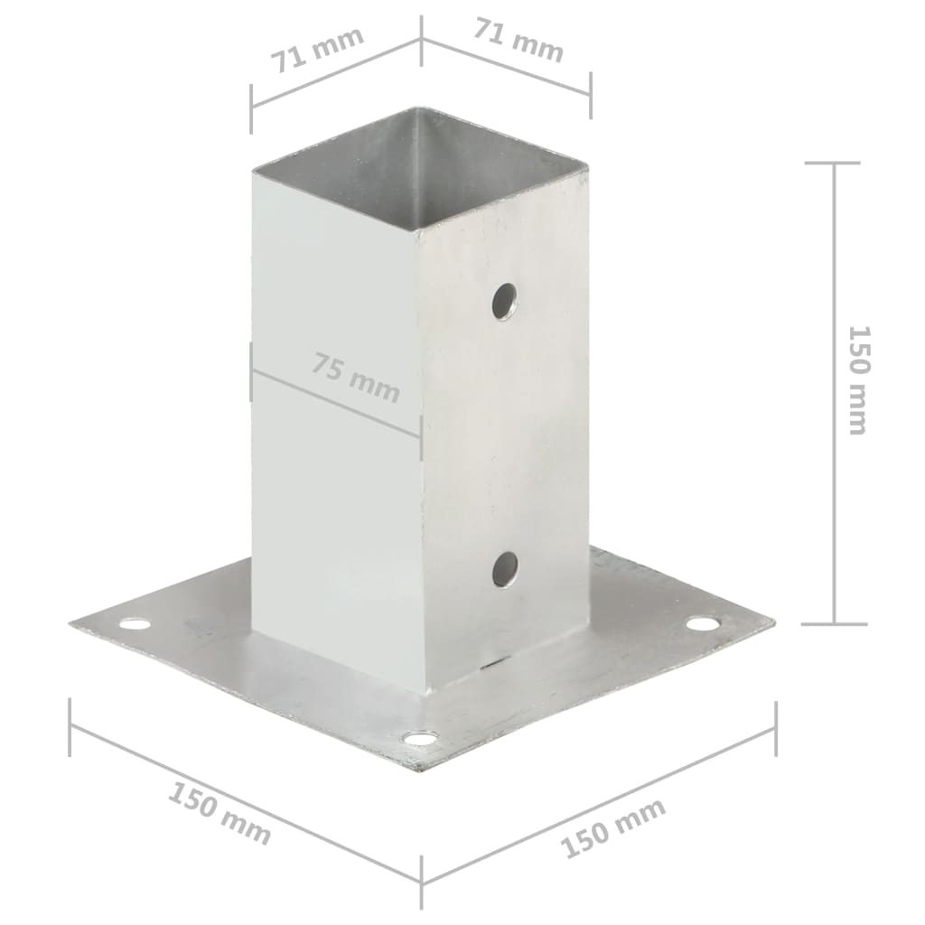 Post Anchors 4 pcs Galvanised Metal 71 mm- Fence Posts & Rails - HomeShopIreland - Home Shop Ireland - Fence Posts & Rails - Post Anchors 4 pcs Galvanised Metal 71 mm
