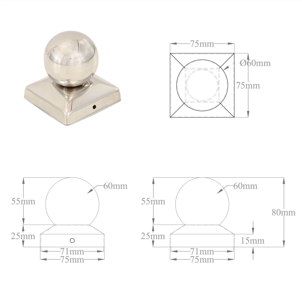 Post Caps 6 pcs Globe Final Stainless Steel 71x71 mm- Fence & Gate Accessories - HomeShopIreland - Home Shop Ireland - Fence & Gate Accessories - Post Caps 6 pcs Globe Final Stainless Steel 71x71 mm