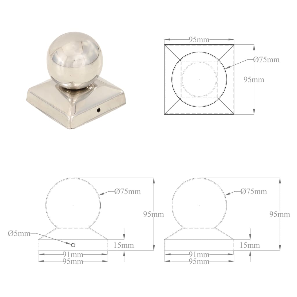 Post Caps 6 pcs Globe Final Stainless Steel 91x91 mm- Fence & Gate Accessories - HomeShopIreland - Home Shop Ireland - Fence & Gate Accessories - Post Caps 6 pcs Globe Final Stainless Steel 91x91 mm