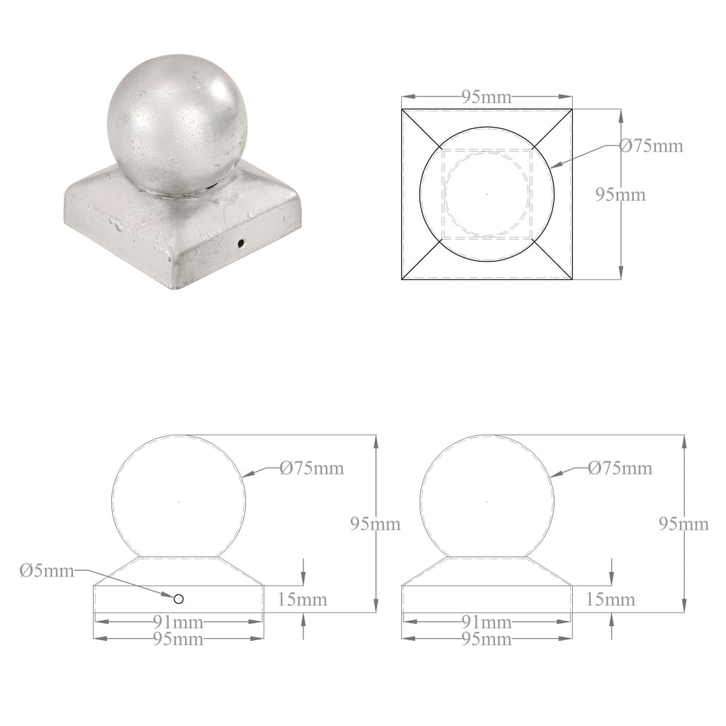Post Caps 6 pcs Globe Final Galvanised Metal 91x91 mm- Fence & Gate Accessories - HomeShopIreland - Home Shop Ireland - Fence & Gate Accessories - Post Caps 6 pcs Globe Final Galvanised Metal 91x91 mm