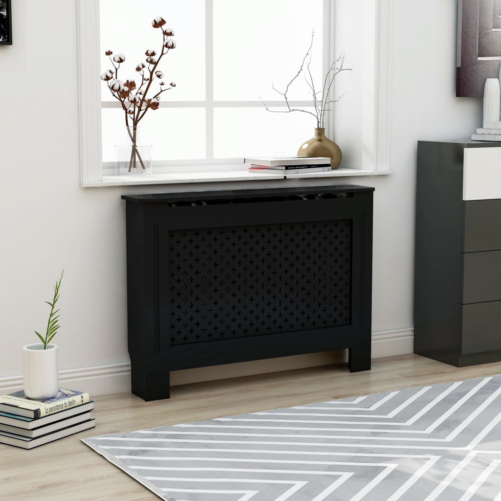 Radiator Cover Black 112x19x81 cm MDF- Heating Radiator Accessories - HomeShopIreland - Home Shop Ireland - Heating Radiator Accessories - Radiator Cover Black 112x19x81 cm MDF