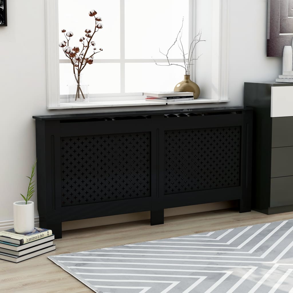 Radiator Cover Black 172x19x81 cm MDF- Heating Radiator Accessories - HomeShopIreland - Home Shop Ireland - Heating Radiator Accessories - Radiator Cover Black 172x19x81 cm MDF