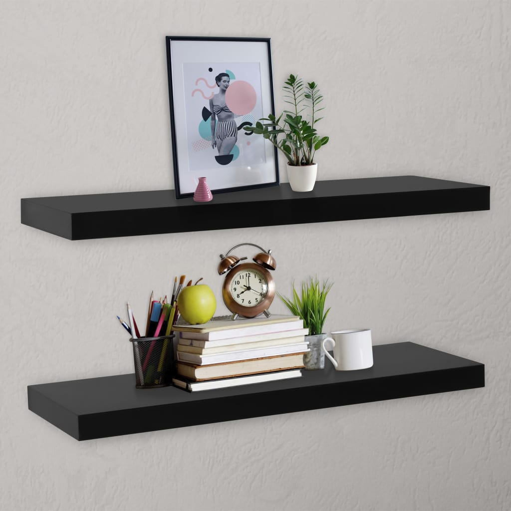 Floating Wall Shelves 2 pcs Black 120x20x3.8 cm- Wall Shelves & Ledges - HomeShopIreland - Home Shop Ireland - Wall Shelves & Ledges - Floating Wall Shelves 2 pcs Black 120x20x3.8 cm