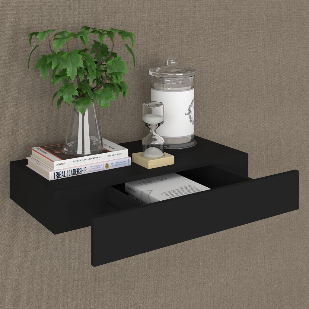Floating Wall Shelf with Drawer Black 48x25x8 cm- Wall Shelves & Ledges - HomeShopIreland - Home Shop Ireland - Wall Shelves & Ledges - Floating Wall Shelf with Drawer Black 48x25x8 cm