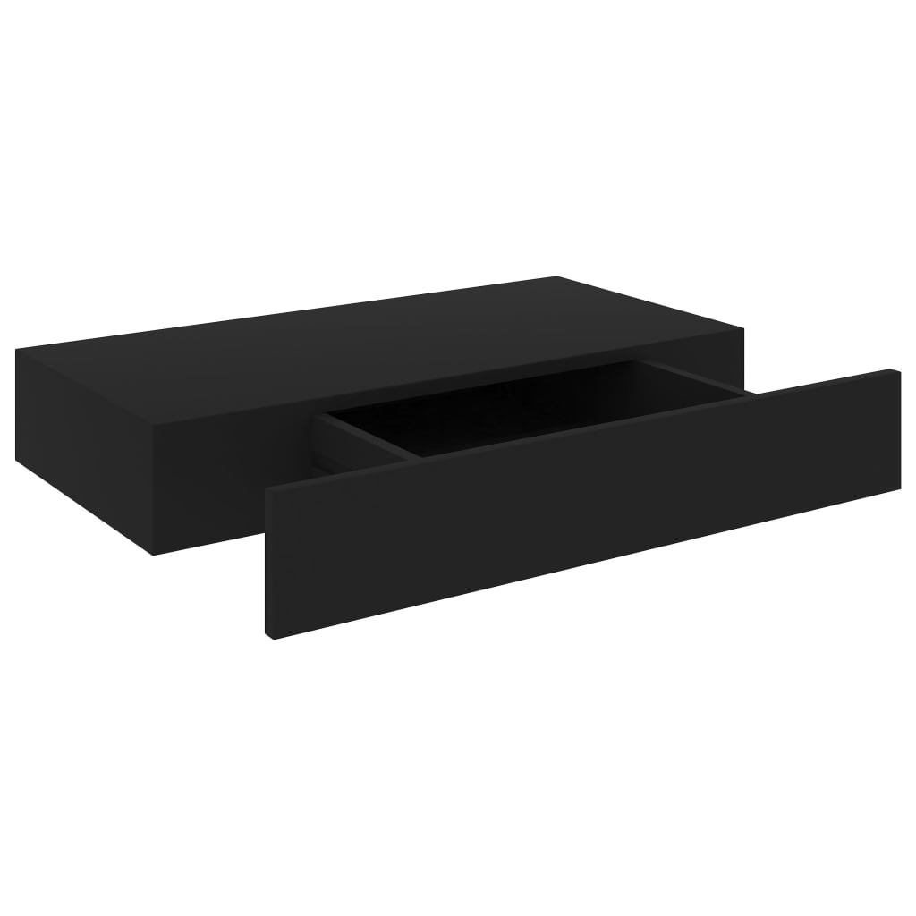 Floating Wall Shelf with Drawer Black 48x25x8 cm- Wall Shelves & Ledges - HomeShopIreland - Home Shop Ireland - Wall Shelves & Ledges - Floating Wall Shelf with Drawer Black 48x25x8 cm