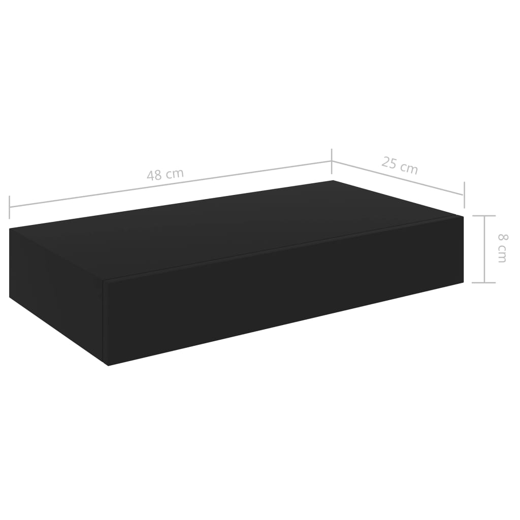 Floating Wall Shelf with Drawer Black 48x25x8 cm- Wall Shelves & Ledges - HomeShopIreland - Home Shop Ireland - Wall Shelves & Ledges - Floating Wall Shelf with Drawer Black 48x25x8 cm