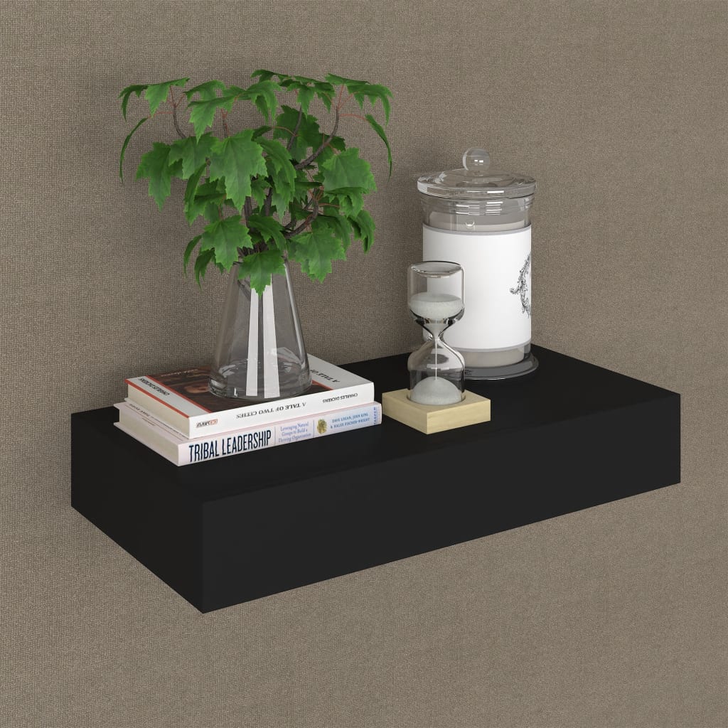 Floating Wall Shelf with Drawer Black 48x25x8 cm- Wall Shelves & Ledges - HomeShopIreland - Home Shop Ireland - Wall Shelves & Ledges - Floating Wall Shelf with Drawer Black 48x25x8 cm
