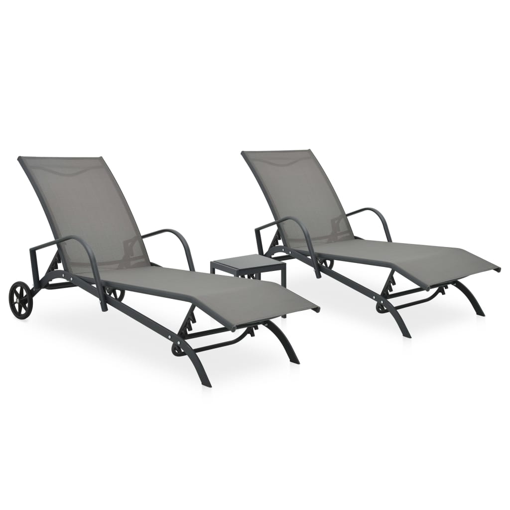 Sun Loungers 2 pcs with Table Textilene and Steel- Sunloungers - HomeShopIreland - Home Shop Ireland - Sunloungers - Sun Loungers 2 pcs with Table Textilene and Steel