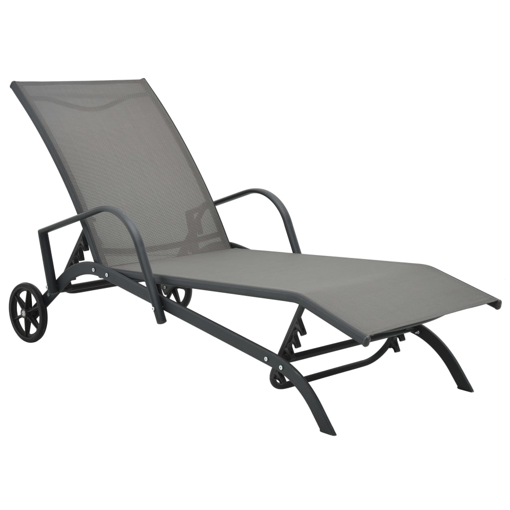 Sun Loungers 2 pcs with Table Textilene and Steel- Sunloungers - HomeShopIreland - Home Shop Ireland - Sunloungers - Sun Loungers 2 pcs with Table Textilene and Steel