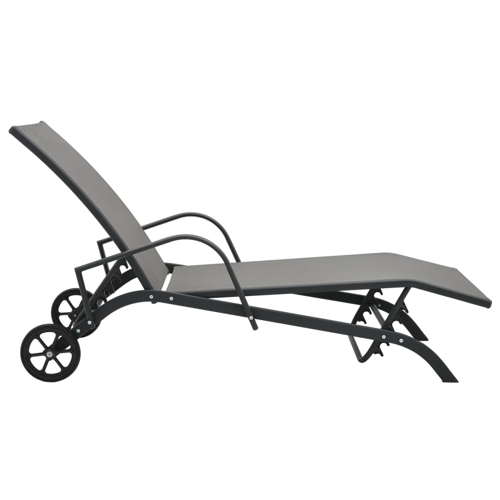 Sun Loungers 2 pcs with Table Textilene and Steel- Sunloungers - HomeShopIreland - Home Shop Ireland - Sunloungers - Sun Loungers 2 pcs with Table Textilene and Steel