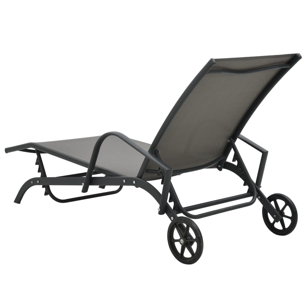 Sun Loungers 2 pcs with Table Textilene and Steel- Sunloungers - HomeShopIreland - Home Shop Ireland - Sunloungers - Sun Loungers 2 pcs with Table Textilene and Steel