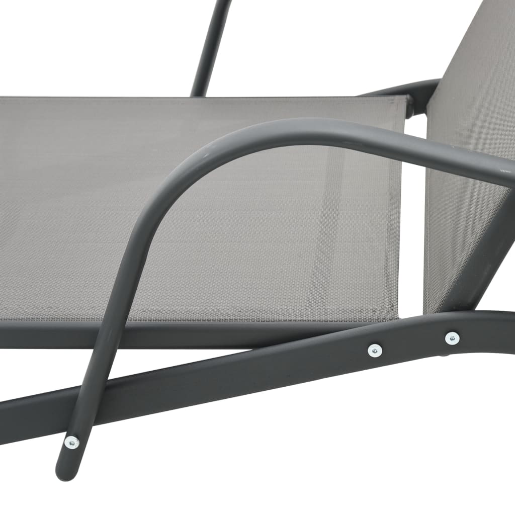 Sun Loungers 2 pcs with Table Textilene and Steel- Sunloungers - HomeShopIreland - Home Shop Ireland - Sunloungers - Sun Loungers 2 pcs with Table Textilene and Steel