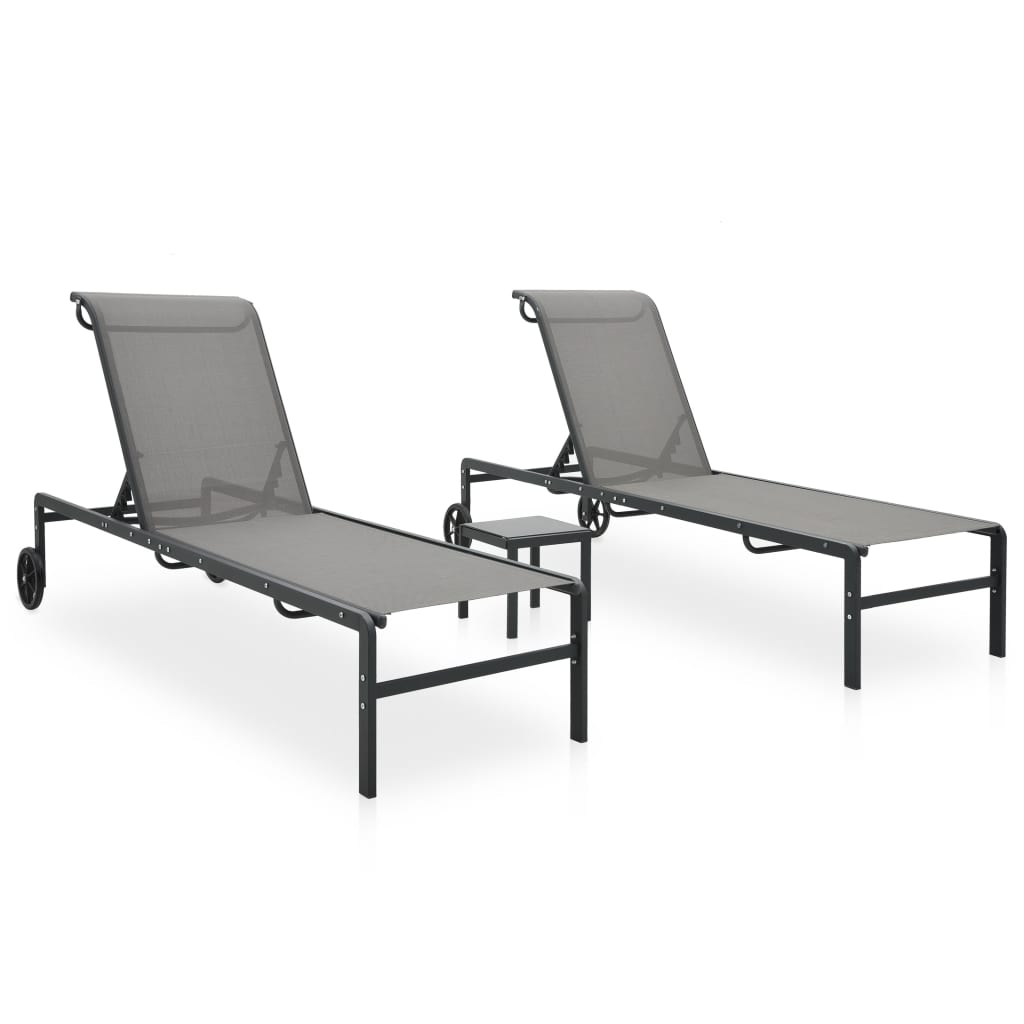 Sun Loungers 2 pcs with Table Textilene and Steel- Sunloungers - HomeShopIreland - Home Shop Ireland - Sunloungers - Sun Loungers 2 pcs with Table Textilene and Steel