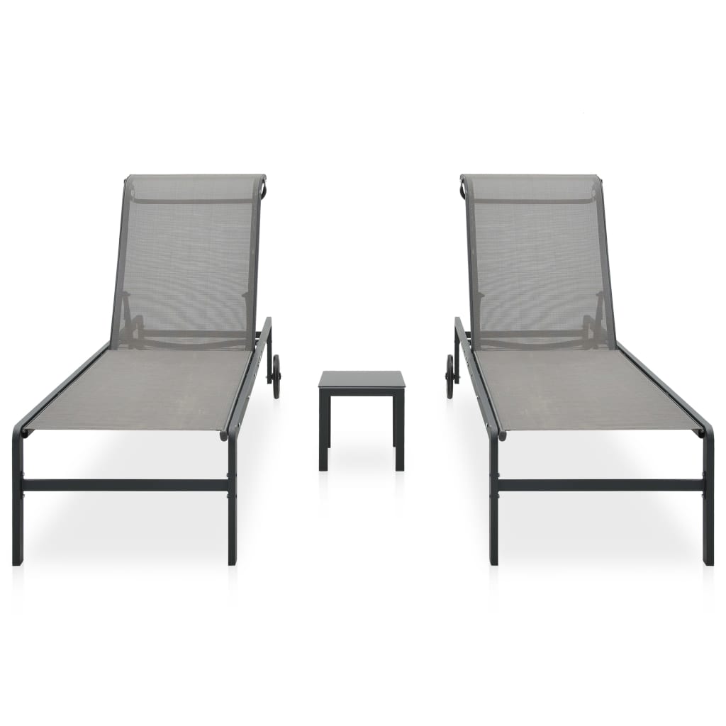 Sun Loungers 2 pcs with Table Textilene and Steel- Sunloungers - HomeShopIreland - Home Shop Ireland - Sunloungers - Sun Loungers 2 pcs with Table Textilene and Steel