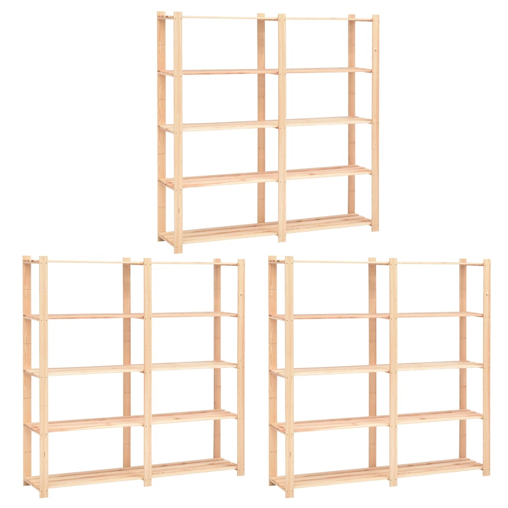 5-Tier Storage Racks 3 pcs 170x38x170 cm Solid Pinewood 500 kg- Industrial Shelving - HomeShopIreland - Home Shop Ireland - Industrial Shelving - 5-Tier Storage Racks 3 pcs 170x38x170 cm Solid Pinewood 500 kg