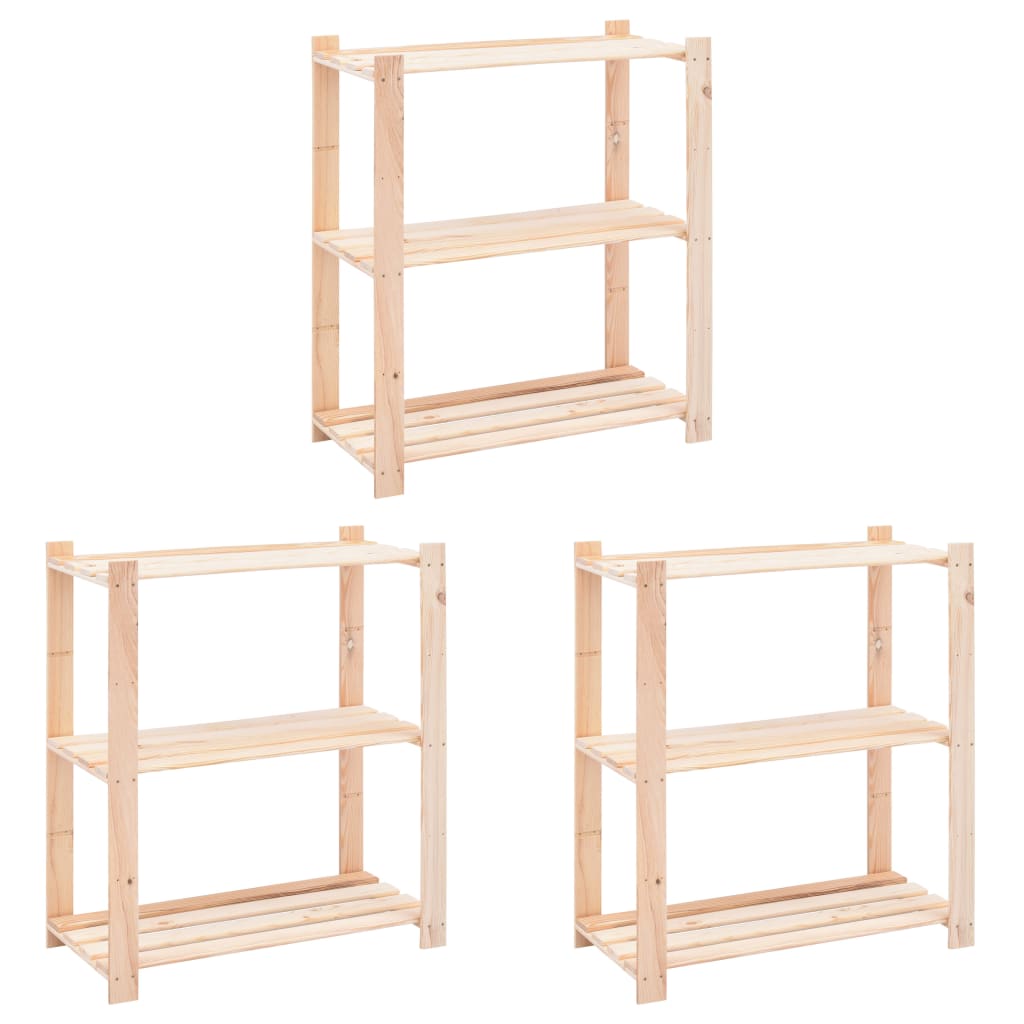 3-Tier Storage Racks 3 pcs 80x38x90 cm Solid Pinewood 150 kg- Industrial Shelving - HomeShopIreland - Home Shop Ireland - Industrial Shelving - 3-Tier Storage Racks 3 pcs 80x38x90 cm Solid Pinewood 150 kg