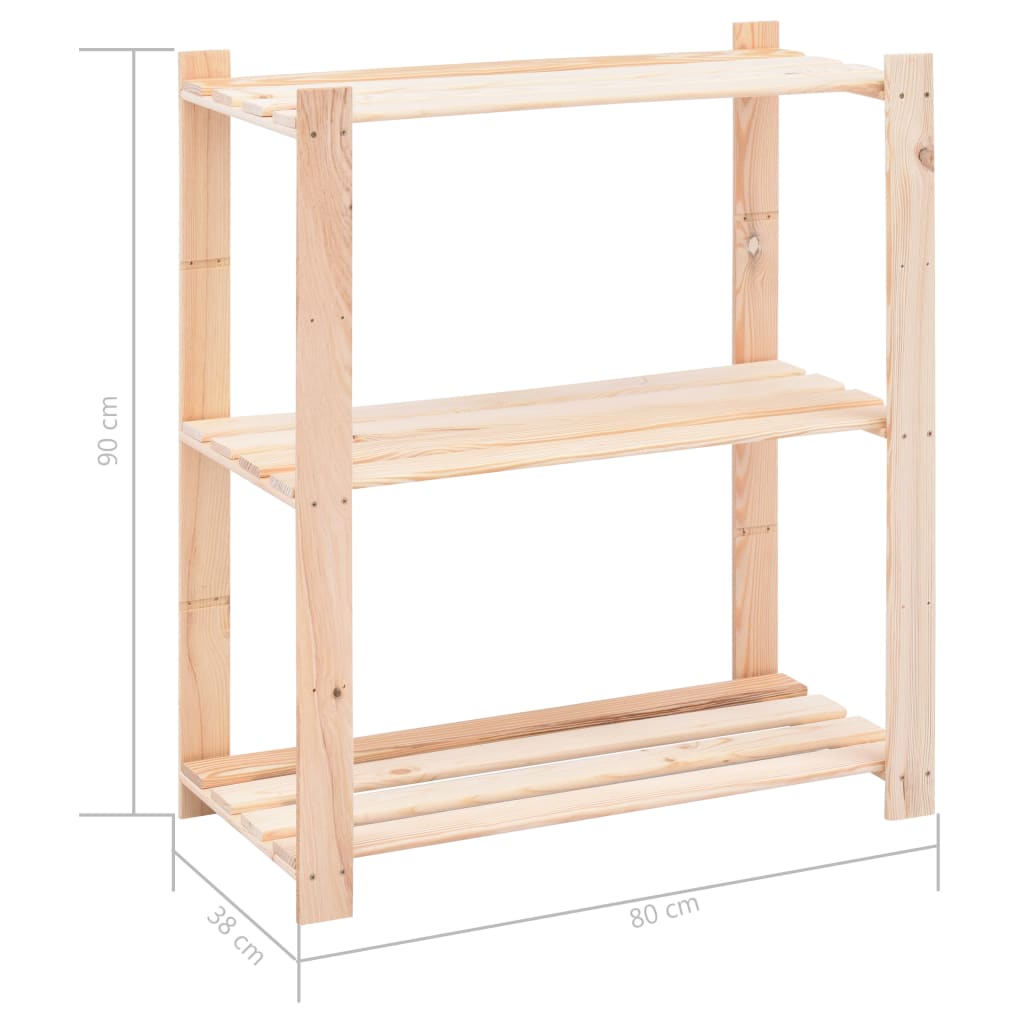 3-Tier Storage Racks 3 pcs 80x38x90 cm Solid Pinewood 150 kg- Industrial Shelving - HomeShopIreland - Home Shop Ireland - Industrial Shelving - 3-Tier Storage Racks 3 pcs 80x38x90 cm Solid Pinewood 150 kg