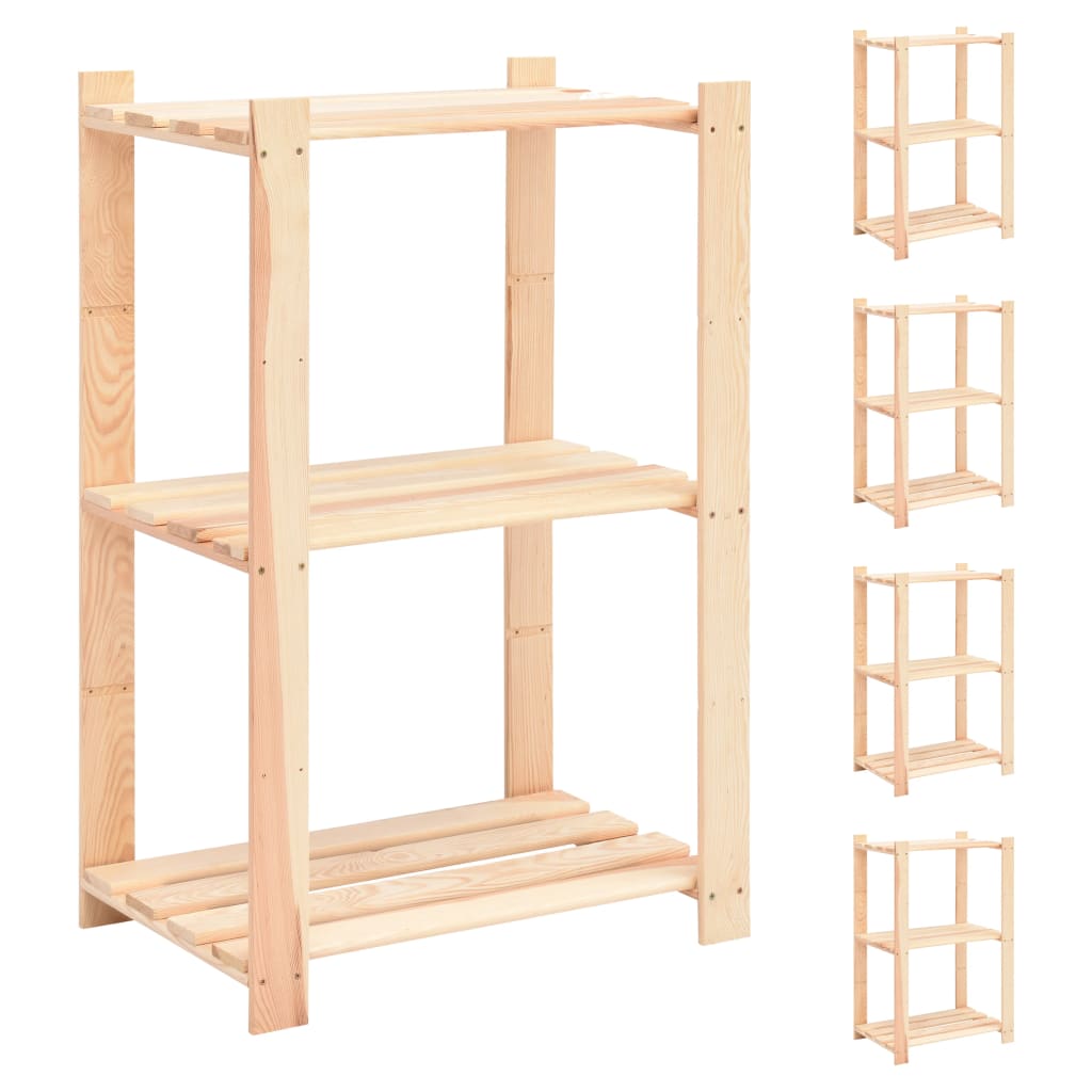 3-Tier Storage Racks 5 pcs 60x38x90 cm Solid Pinewood 150 kg- Industrial Shelving - HomeShopIreland - Home Shop Ireland - Industrial Shelving - 3-Tier Storage Racks 5 pcs 60x38x90 cm Solid Pinewood 150 kg