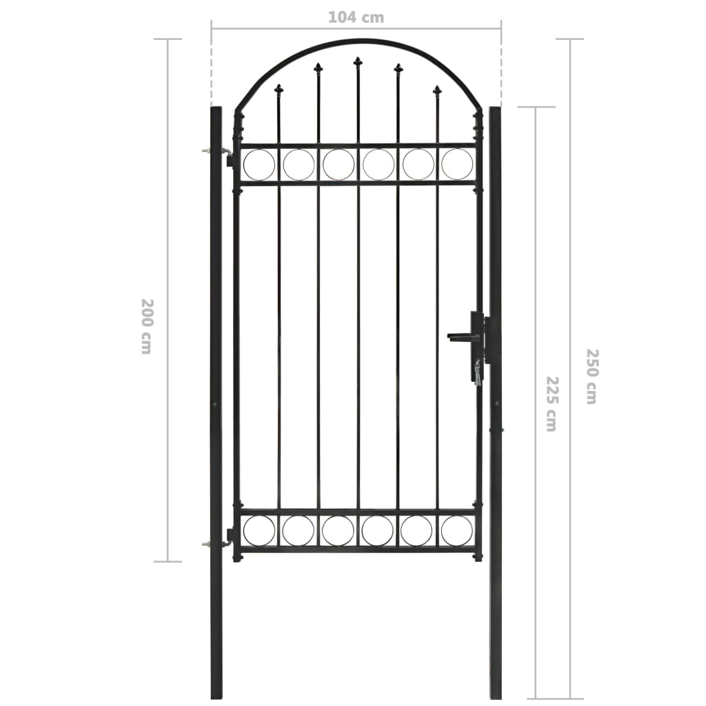 Fence Gate with Arched Top Steel 100x250 cm Black- Gates - HomeShopIreland - Home Shop Ireland - Gates - Fence Gate with Arched Top Steel 100x250 cm Black