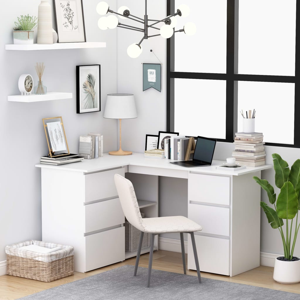 Corner Desk White 145x100x76 cm Chipboard- Desks - HomeShopIreland - Home Shop Ireland - Desks - Corner Desk White 145x100x76 cm Chipboard