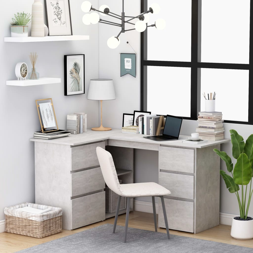 Corner Desk Concrete Grey 145x100x76 cm Chipboard- Desks - HomeShopIreland - Home Shop Ireland - Desks - Corner Desk Concrete Grey 145x100x76 cm Chipboard