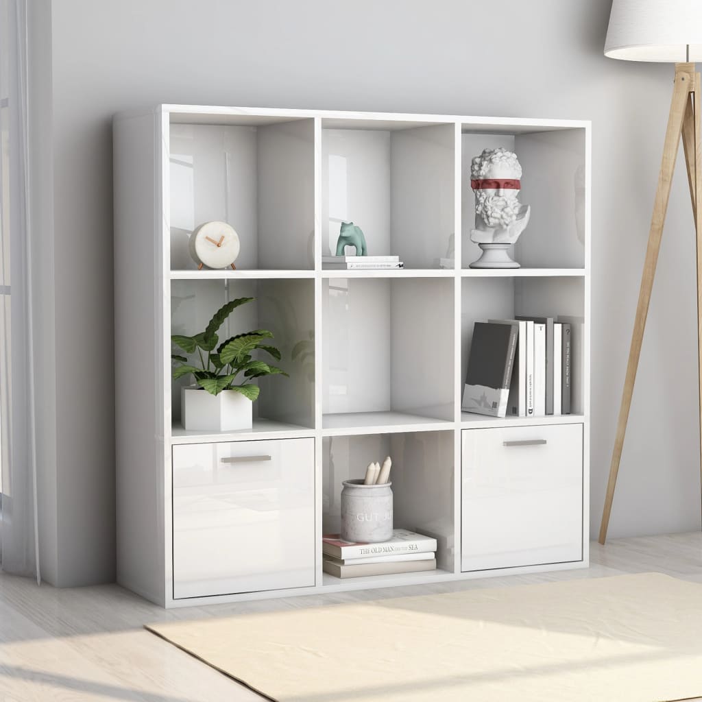 Book Cabinet High Gloss White 98x30x98 cm Chipboard- Bookcases & Standing Shelves - HomeShopIreland - Home Shop Ireland - Bookcases & Standing Shelves - Book Cabinet High Gloss White 98x30x98 cm Chipboard