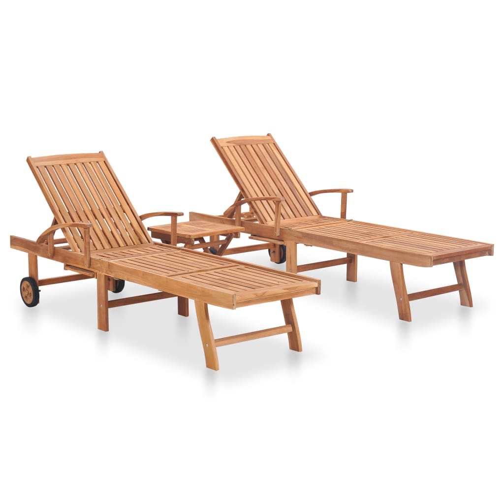 Sun Loungers 2 pcs with Table Solid Teak Wood- Sunloungers - HomeShopIreland - Home Shop Ireland - Sunloungers - Sun Loungers 2 pcs with Table Solid Teak Wood