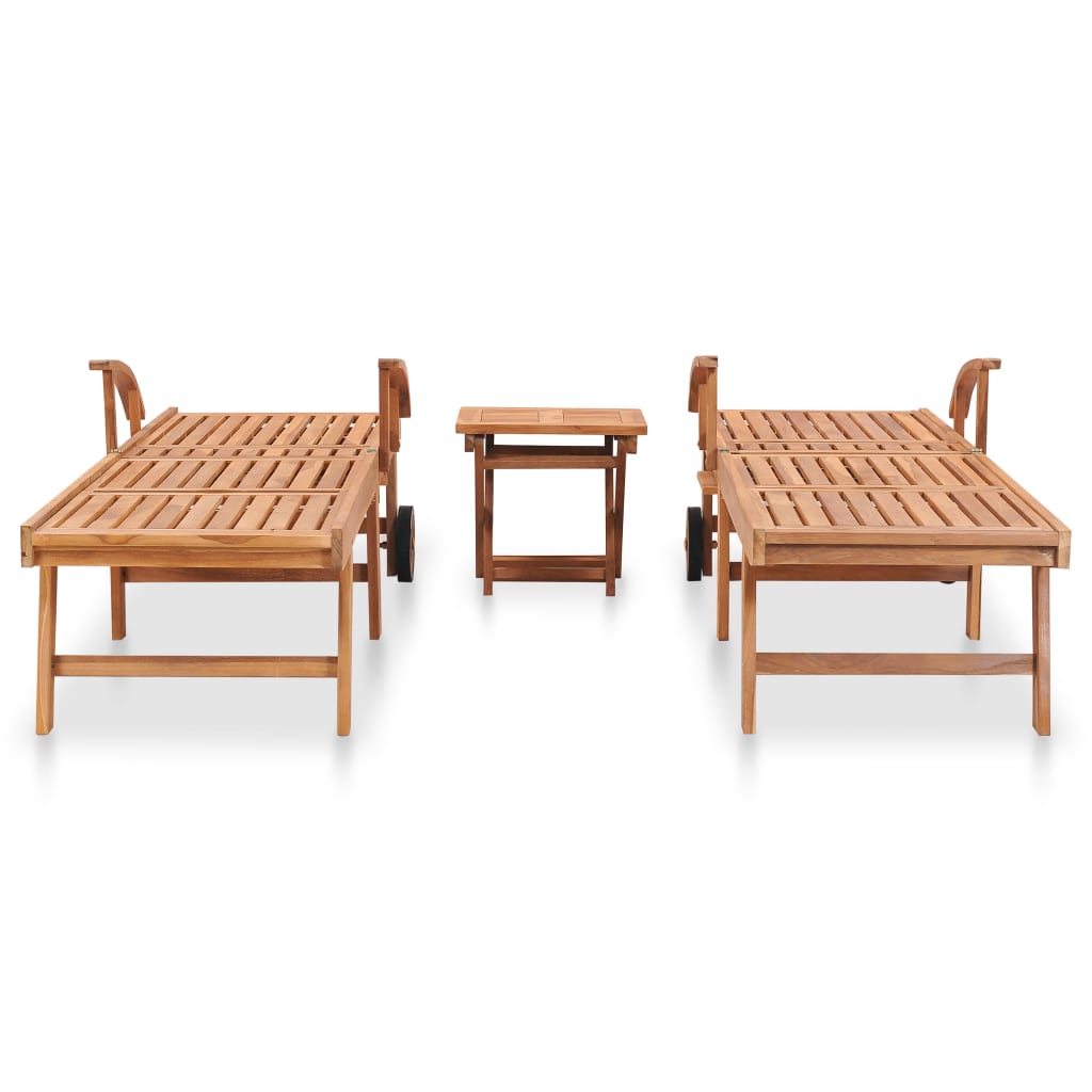 Sun Loungers 2 pcs with Table Solid Teak Wood- Sunloungers - HomeShopIreland - Home Shop Ireland - Sunloungers - Sun Loungers 2 pcs with Table Solid Teak Wood
